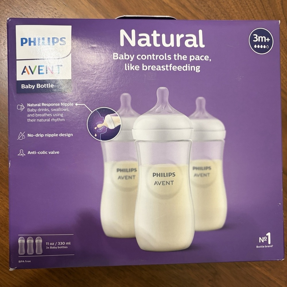Philips Avent Natural Baby Clear Bottle 11oz 3pk 3m+ SCY906/93